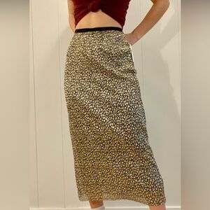Maeve by Anthroplogie Amina Shimmer Midi Skirt Gold Metallic Leopard Print Size2
